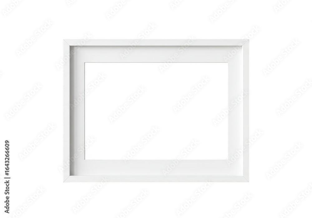 Poster empty white rectangular picture frame isolated on a transparent background for displaying images or 