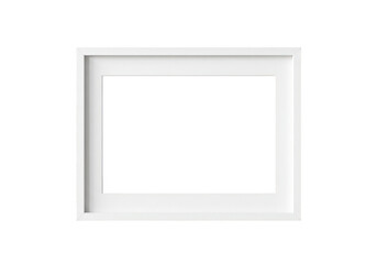 Empty white rectangular picture frame isolated on a transparent background for displaying images or text