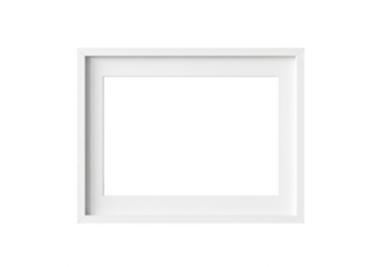Empty white rectangular picture frame isolated on a transparent background for displaying images or text