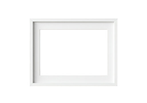 Empty white rectangular picture frame isolated on a transparent background for displaying images or text