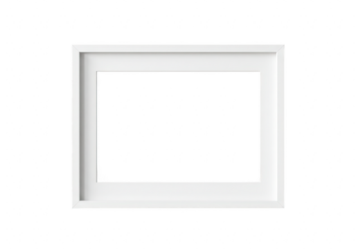 Empty white rectangular picture frame isolated on a transparent background for displaying images or text