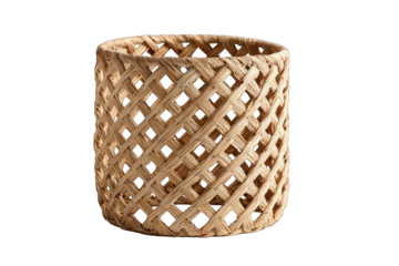 Light beige woven basket, cylindrical shape