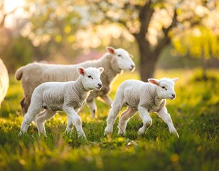 Obraz premium Lambs in spring meadow