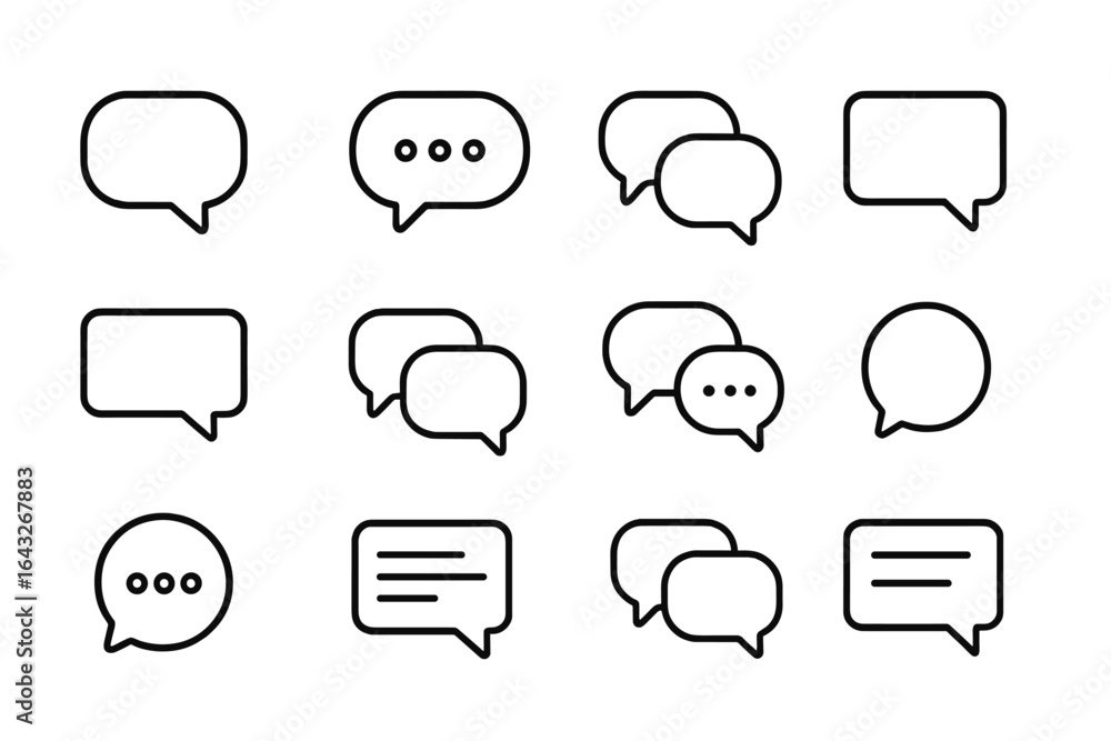 Aufkleber different styles of speech bubbles for communication design in various formats and arrangements