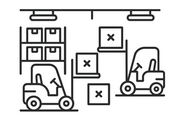 Warehouse logistics with forklifts and organized inventory storage in a distribution center