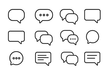 Different styles of speech bubbles for communication design in various formats and arrangements