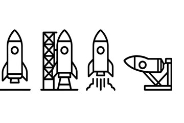 Rockets preparing for launch with varied stages illustrated in simple graphics