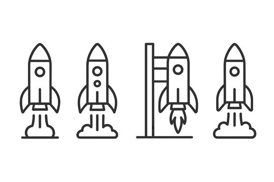 Rockets launching sequentially with a focus on space exploration and innovation in a modern design setting