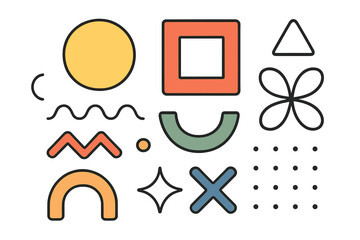 Geometric shapes in bright colors displayed on a white background for creative design inspiration