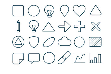 Various geometric shapes and symbols used for design elements in visual communication and graphic art activities
