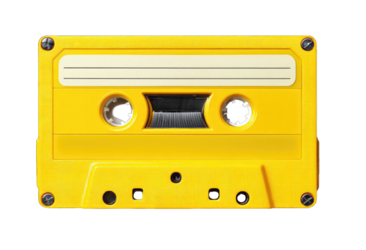 Bright yellow audio cassette tape - Powered by Adobe