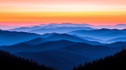 Majestic Layered Mountain Ridges at Dusk with Serene Gradient Sky Colors and Peaceful Atmosphere