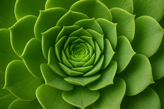 Close-up macro shot of a green succulent plant's spiral pattern.