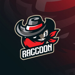 Raccoon mascot logo design vector. Raccoon head bandits illustration.