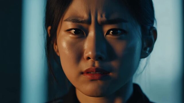 Young asian woman showing disgust facial expression montage