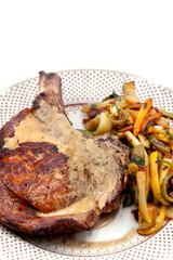 Meat dish in a vintage plate