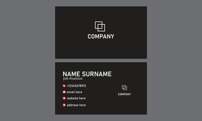 Double-sided Black clour creative business card template. Horizontal and vertical layout. Vector illustration