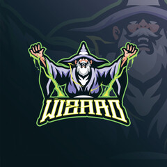 Wizard mascot logo design vector. Wizard illustration for sport and esport team.