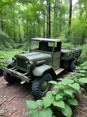 Fototapeta premium Abandoned Military Gear at an Overgrown War Battlefield Site