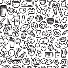 Seamless Food and Drink Doodle Pattern