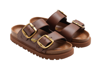 Brown leather sandals with chunky sole