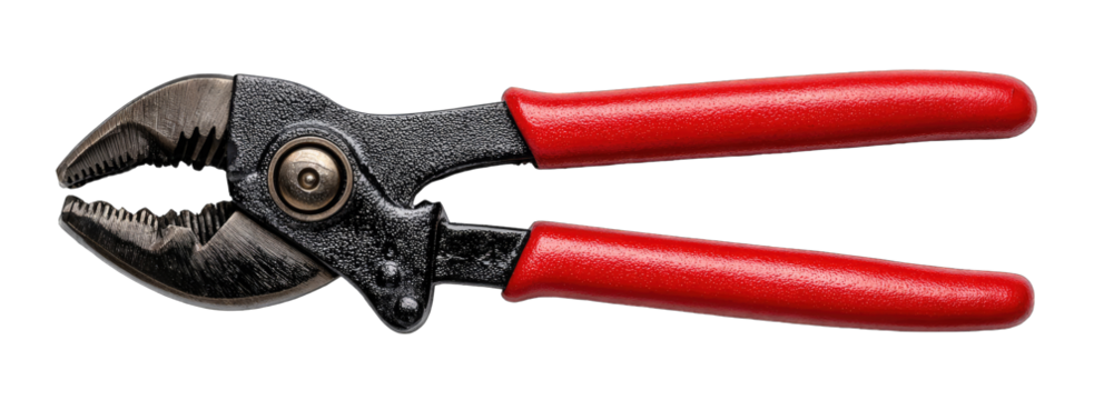 Black metal pliers with red handles