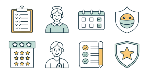 Monoline Survey & Feedback Icon Set — Clipboard Checklists, Rating Stars, Chat Bubbles, Charts & Forms