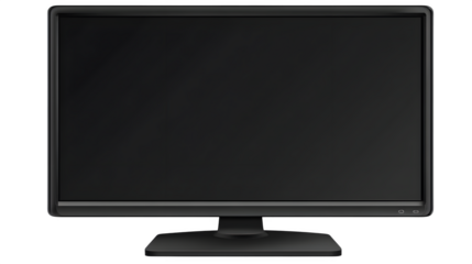 Computer monitor with stand, black silhouette, isolated on transparent background,