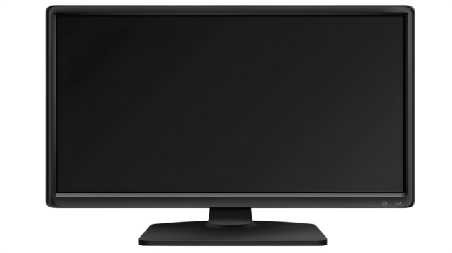Computer monitor with stand, black silhouette, isolated on transparent background,