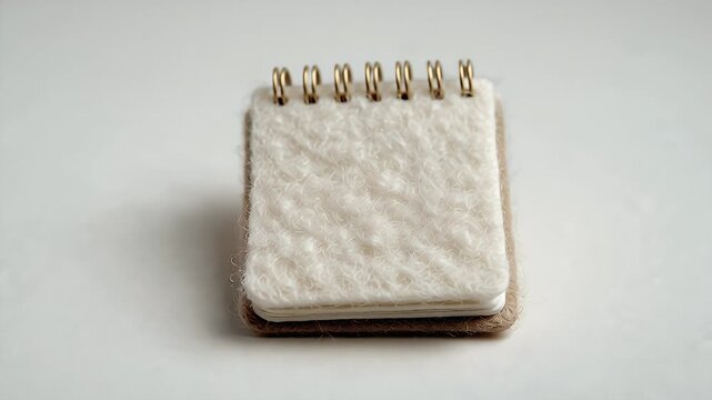 Miniature notepad with white pages and gold spiral binding  