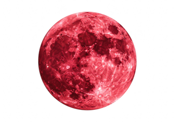 A vibrant red full moon isolated on a transparent background, evoking mystery and celestial beauty