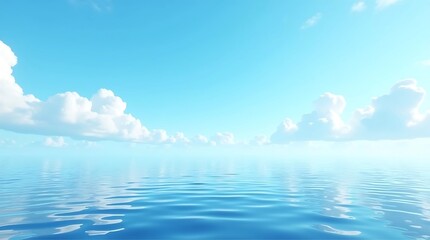 Obraz premium Calm Blue Ocean Under Clear Sky with White Clouds