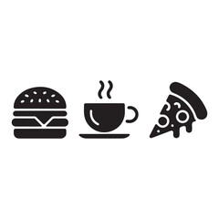 Burger coffee pizza and icons