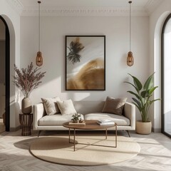 Modern Minimalist Living Room with Neutral Tones and Elegant Decor