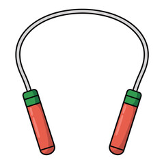 Simple cartoon illustration of a red and green jump rope