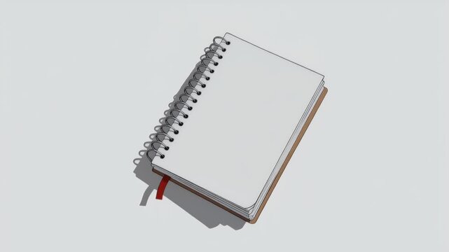 Blank spiral notebook with red ribbon on light grey background  