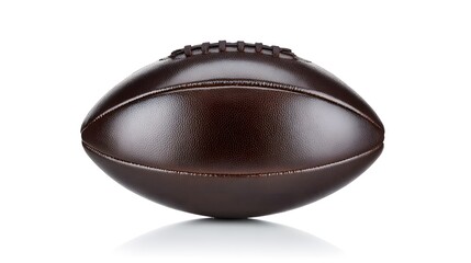 An American football sits centered on a pure white background, its texture and stitching clearly visible.