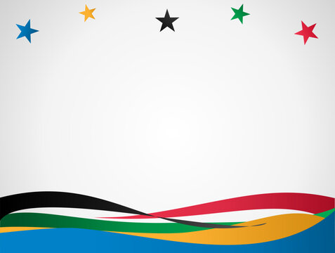 abstract background with colorful curves and stars in olympic colors, olympic background for sport games, business, modern style