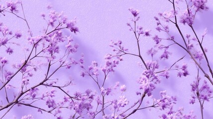 Obraz premium Vibrant purple flower branches highlighted against a soft pastel background creating a serene and calming atmosphere