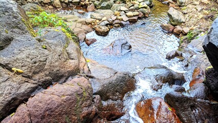 Obraz premium Clear river stream flowing over smooth rocks in a peaceful natural environment