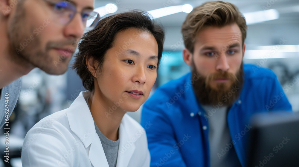 Poster engineers collaborate on quantum computer development in laboratory