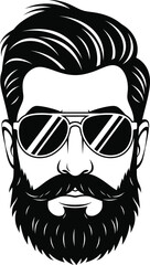 Cool Hipster Man Head Vector Illustration. A Stylish Character with Sunglasses, a Beard, and a Moustache. A Modern Graphic Design for Avatar, Logo, and Profile Icons.