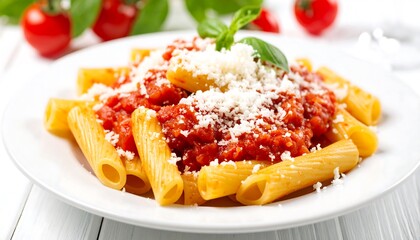 Authentic Italian Rigatoni with Fresh Tomato Sauce and Grated Parmesan