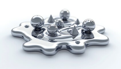 "Silver liquid metal blob morphing into geometric shapes and back, reflective chrome surface, seamless loop, transparent background"

