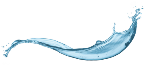 Dynamic blue water splash frozen in motion isolated on transparent background