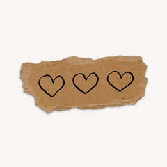Cute heart doodle, torn paper, brown design