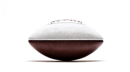 An American football sits centered on a pure white background, its texture and stitching clearly visible.