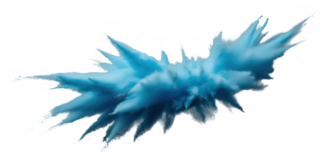 Abstract blue powder explosion frozen in motion isolated on transparent background
