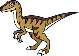 Fototapeta premium Cartoon velociraptor dinosaur running inside a black circle on a pale yellow background prehistoric animal