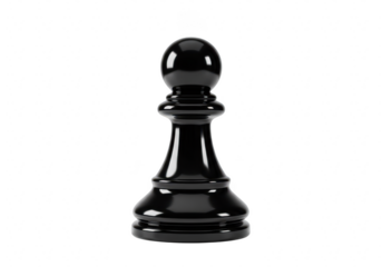 A single black chess pawn piece isolated on a transparent background, representing strategy and competition in the game of chess